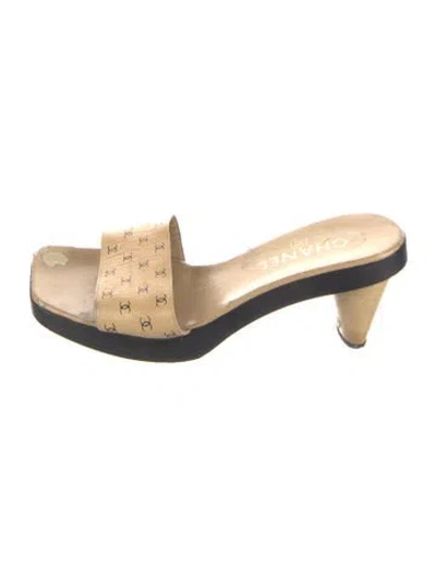 Pre-owned Chanel Vintage Interlocking Cc Logo Slides In Neutral