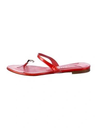 Pre-owned Chanel Vintage Interlocking Cc Logo Slides In Red