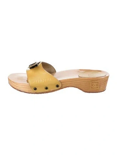 Pre-owned Chanel Vintage Interlocking Cc Logo Slides In Yellow