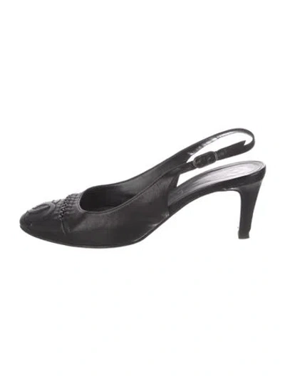 Pre-owned Chanel Vintage Interlocking Cc Logo Slingback Pumps In Black