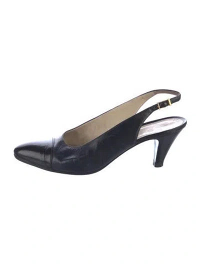 Pre-owned Chanel Vintage Interlocking Cc Logo Slingback Pumps In Blue