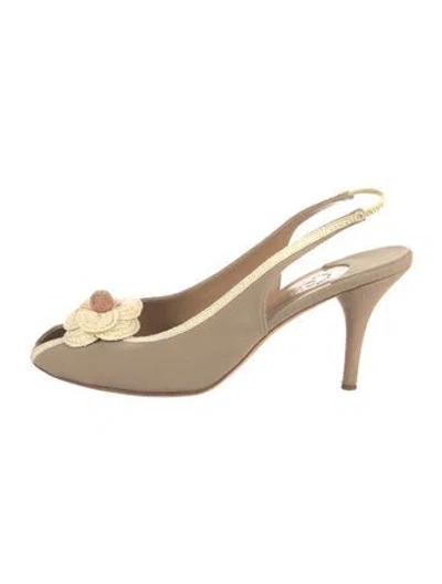 Pre-owned Chanel Vintage Interlocking Cc Logo Slingback Pumps In Neutrals