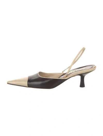 Pre-owned Chanel Vintage Interlocking Cc Logo Slingback Pumps In Neutrals
