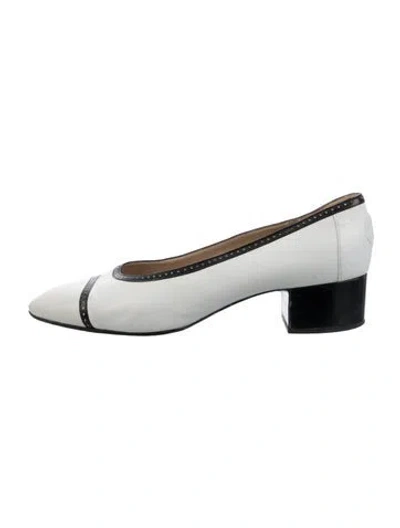 Pre-owned Chanel Vintage Interlocking Cc Logo Slingback Pumps In White