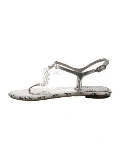 Pre-owned Chanel Vintage Interlocking Cc Logo T-strap Sandals In Silver