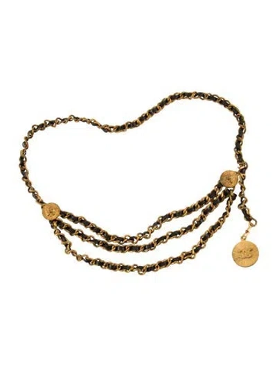 Pre-owned Chanel Vintage Interlocking Cc Logo Waist Belt In Black