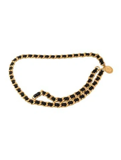 Pre-owned Chanel Vintage Interlocking Cc Logo Waist Belt In Black/gold