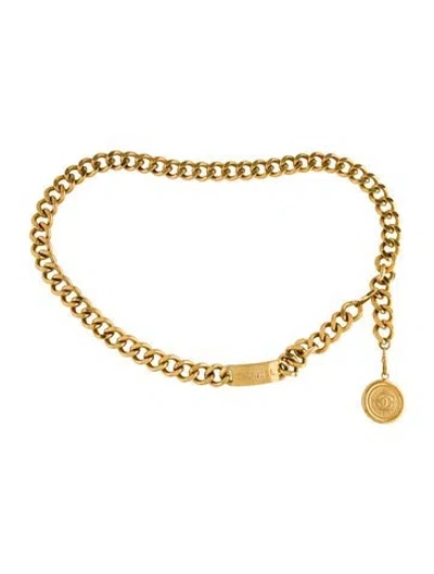 Pre-owned Chanel Vintage Interlocking Cc Logo Waist Belt In Gold