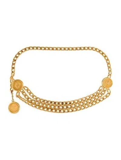 Pre-owned Chanel Vintage Interlocking Cc Logo Waist Belt In Gold