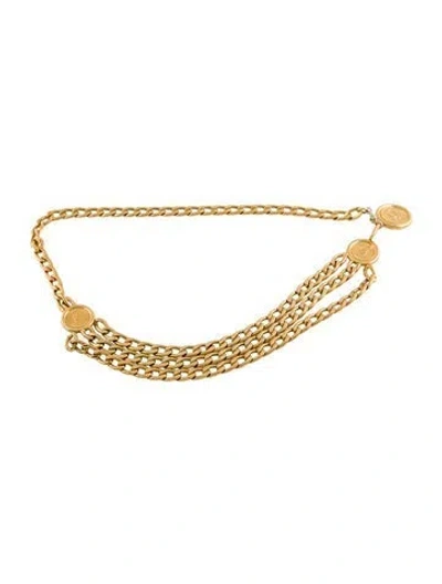 Pre-owned Chanel Vintage Interlocking Cc Logo Waist Belt In Gold