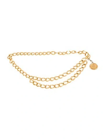 Pre-owned Chanel Vintage Interlocking Cc Logo Waist Belt In Gold