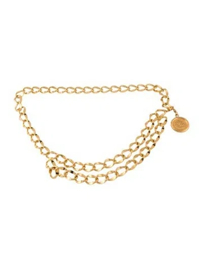 Pre-owned Chanel Vintage Interlocking Cc Logo Waist Belt In Gold