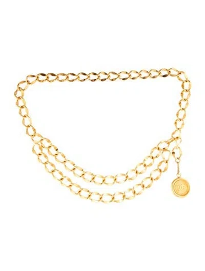 Pre-owned Chanel Vintage Interlocking Cc Logo Waist Belt In Gold