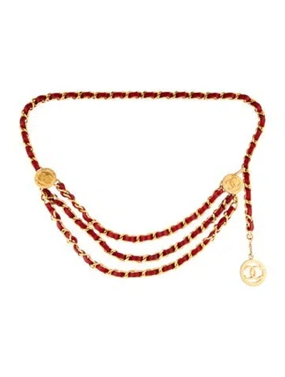 Pre-owned Chanel Vintage Interlocking Cc Logo Waist Belt In Red