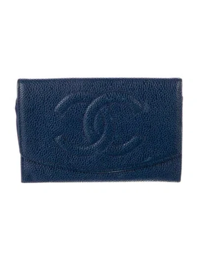 Pre-owned Chanel Vintage Interlocking Cc Logo Wallet In Blue