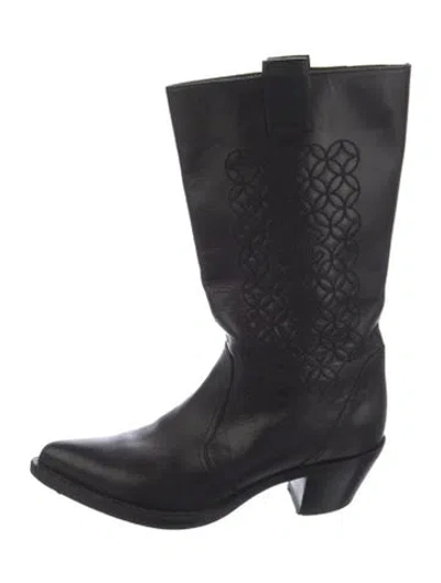 Pre-owned Chanel Vintage Interlocking Cc Logo Western Boots In Black