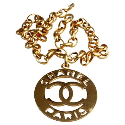 Pre-owned Chanel Vintage Jumbo  Paris Cutout Logo Medallion Necklace In Multi