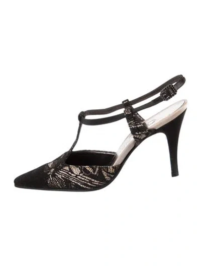 Pre-owned Chanel Vintage Lace T-strap Pumps In Black
