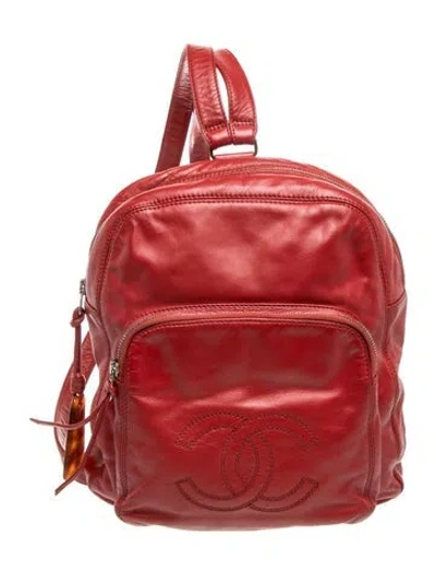 Pre-owned Chanel Vintage Lambskin Cc Stitched Backpack In Red