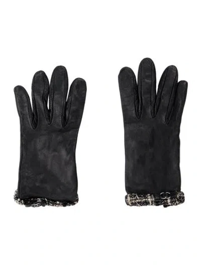 Pre-owned Chanel Vintage Lambskin Interlocking Cc Winter Gloves In Black
