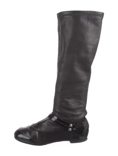 Pre-owned Chanel Vintage Lambskin Riding Boots In Black