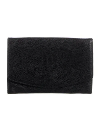 Pre-owned Chanel Vintage Large Timeless Flap Card Holder In Black