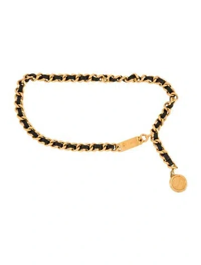 Pre-owned Chanel Vintage Late 1980's - Early 1990's Waist Belt In Black/gold