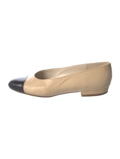 Pre-owned Chanel Vintage Leather Ballet Flats In Neutral
