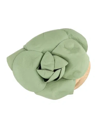Pre-owned Chanel Vintage Leather Logo Camellia Brooch In Multi