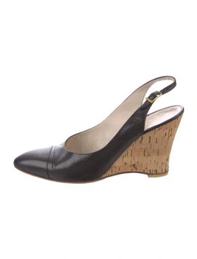 Pre-owned Chanel Vintage Leather Slingback Pumps In Black
