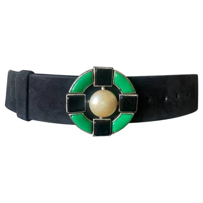 Pre-owned Chanel Vintage Leather Suede Gripoix Belt Women's Size 80 Winter 2009 In Black
