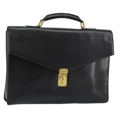 Pre-owned Chanel Vintage Lock Briefcase Caviar Black Leather Briefcase Bag ()
