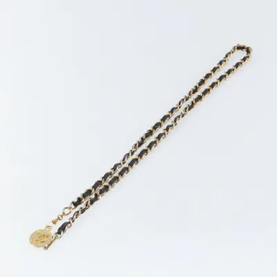 Pre-owned Chanel Vintage Logo Chain Belt Metal And Leather Black Metal Belts Accessory ()