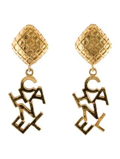 Pre-owned Chanel Vintage Logo Clip-on Drop Earrings In Multi