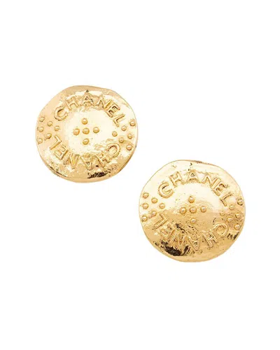 Pre-owned Chanel Vintage Logo Coin Clip On Earrings (authentic Pre-loved)