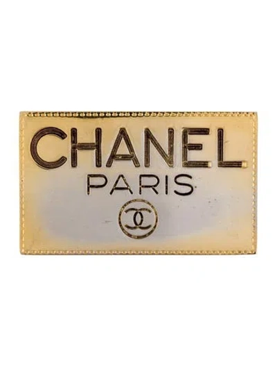 Pre-owned Chanel Vintage Logo Nameplate Brooch In Black