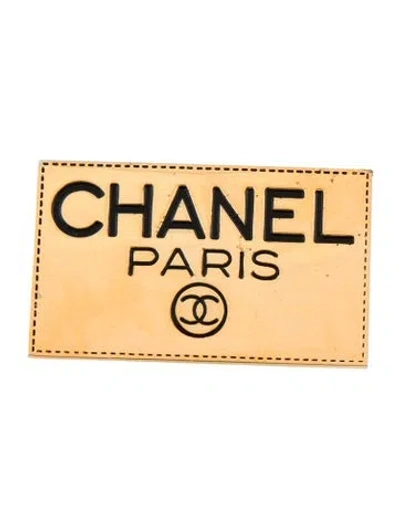 Pre-owned Chanel Vintage Logo Nameplate Pin Brooch In Black