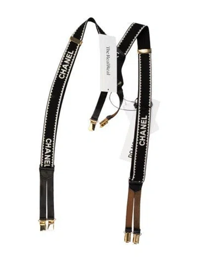 Pre-owned Chanel Vintage Logo Suspenders In Black