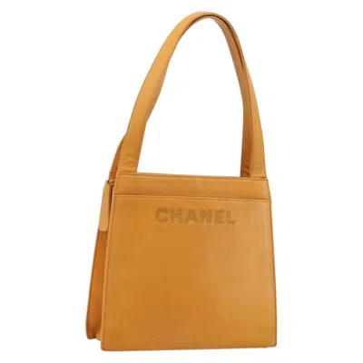 Pre-owned Chanel Vintage Logo Tote Leather Camel Leather Tote Bag Bag () In Brown
