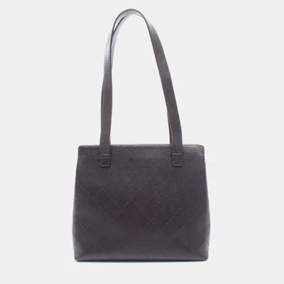 Pre-owned Chanel Vintage Matelasse Medium Brown Caviar Leather Shoulder Tote Bag