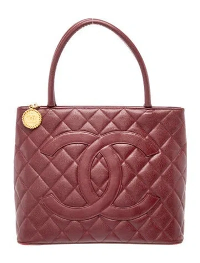 Pre-owned Chanel Vintage Medallion Tote In Burgundy