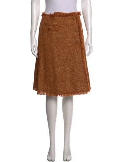 Pre-owned Chanel Vintage Midi Length Skirt W/ Tags In Orange