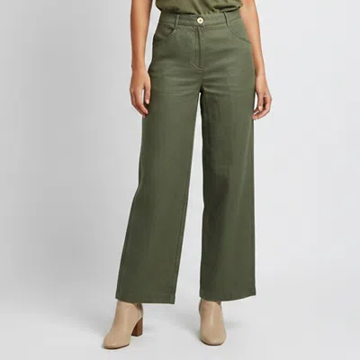 Pre-owned Chanel Vintage Military Green Linen Blend Wide Leg Pants L