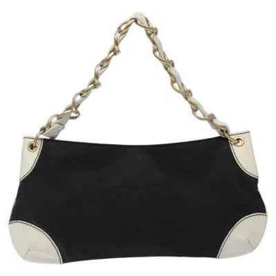 Pre-owned Chanel Vintage Olsen Cc Chain Shoulder Bag Canvas And Leather Canvas Bag () In Black