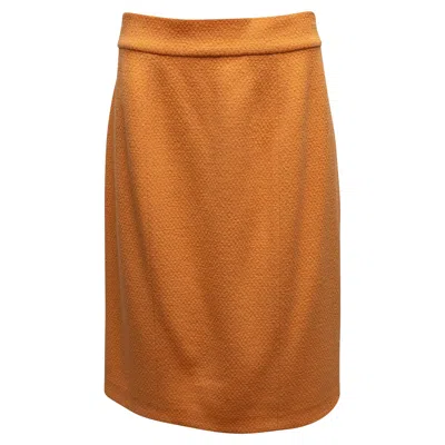Pre-owned Chanel Vintage Orange  Boutique Tweed Pencil Skirt Size Fr 42