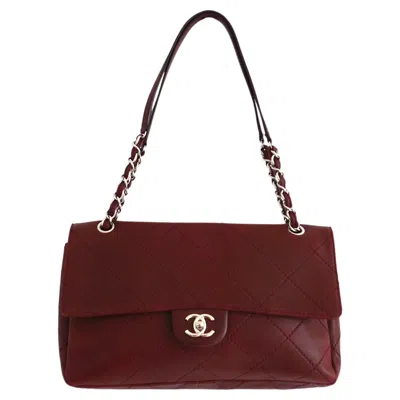 Pre-owned Chanel Vintage Orient Express Flap Bag Burgundy Leather 2011 In Red