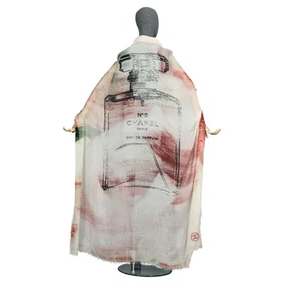Pre-owned Chanel Vintage Oversized  No.5 Perfume Print Multicolour Cashmere Scarf Shawl In Gray