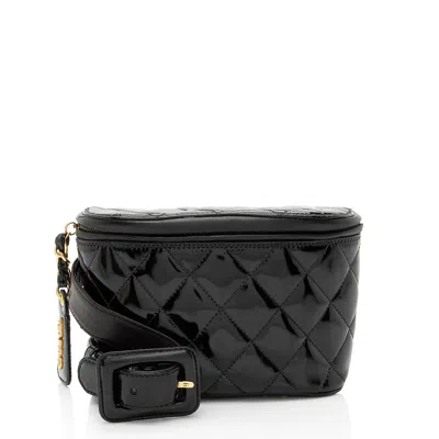 Pre-owned Chanel Vintage Patent Leather Belt Bag In Black
