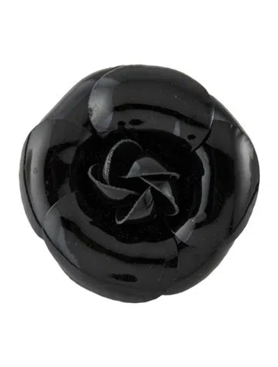 Pre-owned Chanel Vintage Patent Leather Camellia Brooch In Black