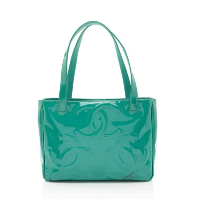 Pre-owned Chanel Vintage Patent Leather Triple Cc Small Tote In Green